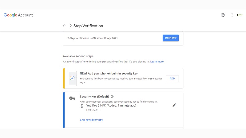 google account yubikey